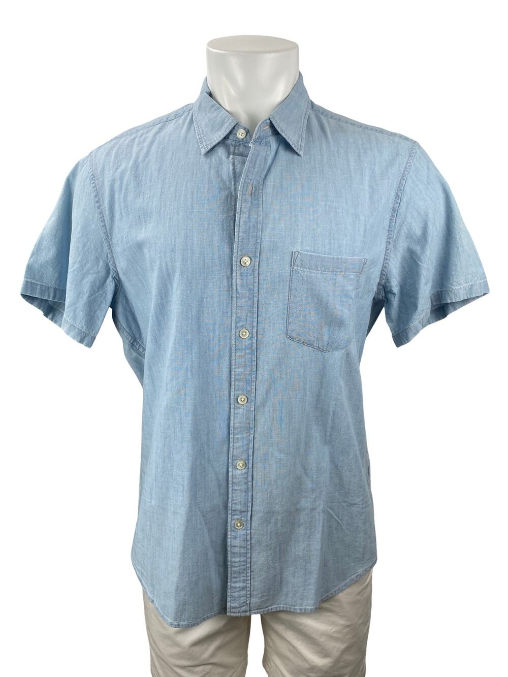 NEW J.Crew Mens Blue Chest Pocket Short Sleeve Slim Button Down Shirt Top Size L